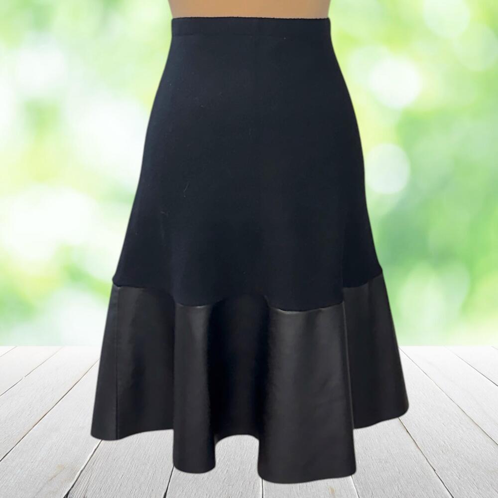 MILANO Mixed Media Skirt Knit Faux Leather Flounce Trumpet Hem Black Size XL